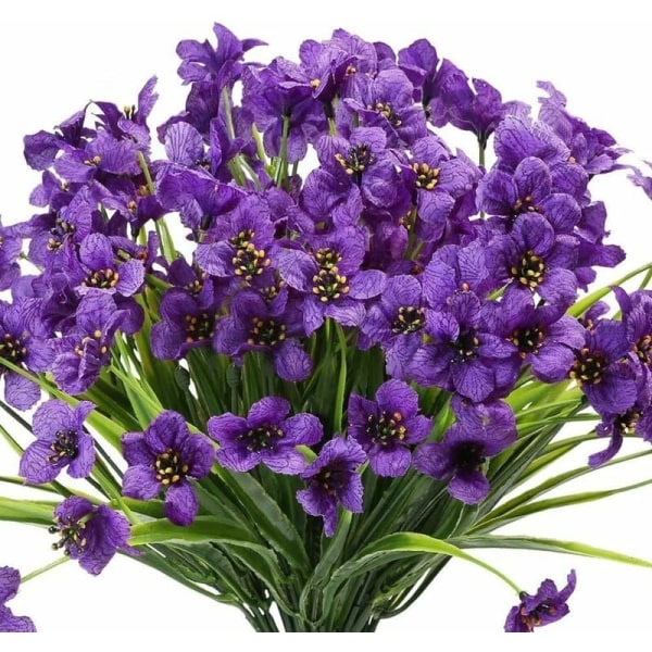 Set med 6 UV-beständiga konstgjorda violetta blommor för inomhus- och utomhusbruk, bleknar inte (lila) KLB