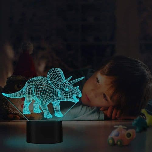 Fullosun Dinosaur Bordlampe LED Natlys 3D Illusion Triceratops