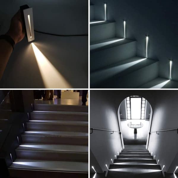 Pakke med 2 indbyggede 220 V LED-trappe lys, varm hvid sort