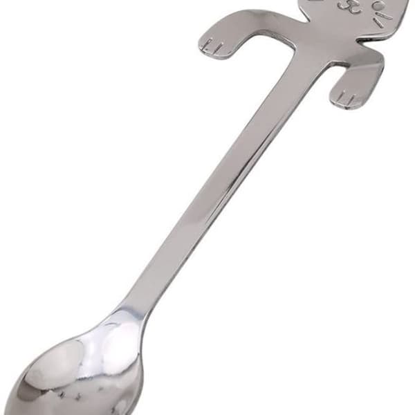 Mini rustfritt stål katt kaffeskje sett med 4 for te suppe sukker