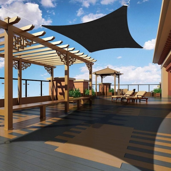 Rektangulær skygge sejl 4x5m sort, vandtæt markise UV-beskyttelse til have terrasse udendørs terrasse swimmingpool med gratis reb KLB