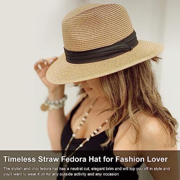 Kvinner Menn Stråhatt Panama Hat Sommer Solhatt med bred rand Anti-UV for Beach Travel Solhatt