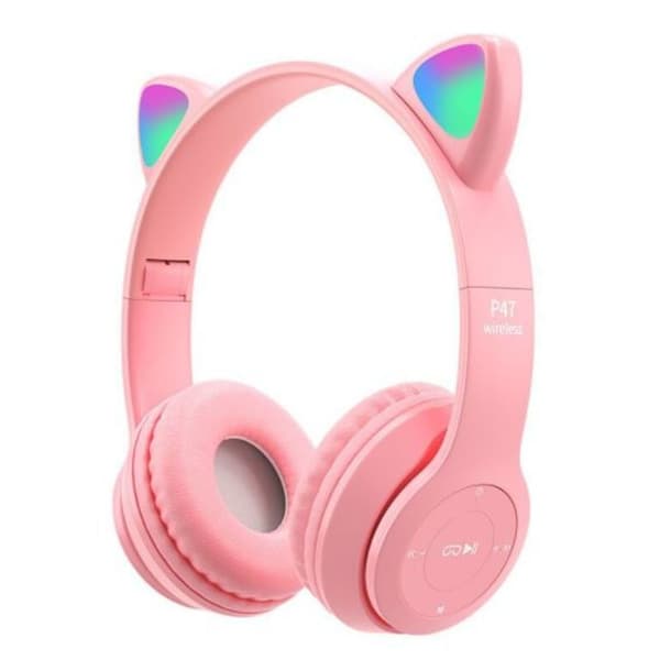 Bluetooth 5.0 Kattöron Hörlurar för Barn Fällbara Rosa