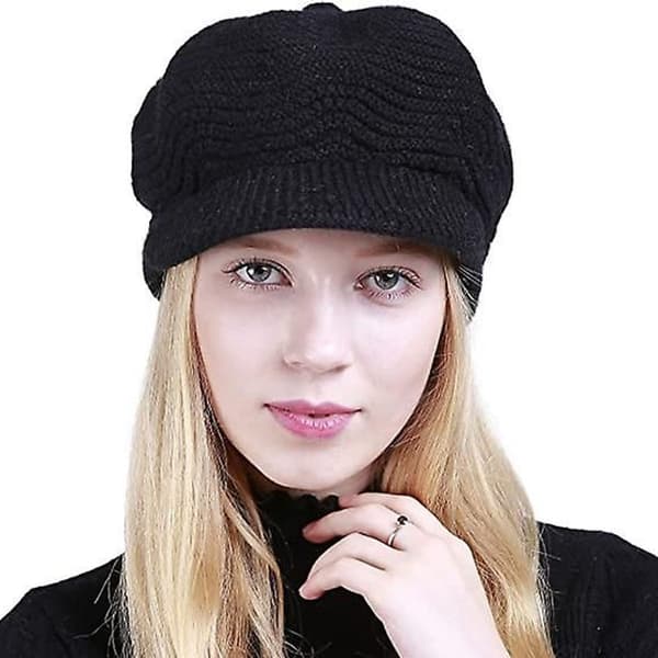 Dame Vinter Varm Slouchy Kabelstrik Hue Skull Hat med Visor KLB