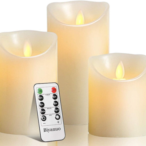 Biyanuo LED-lys flammefri lys flammefri stearinlys 10,2/ 12,7/ 15,2 KLB
