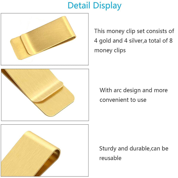 4 stk. rustfritt stål pengesklips - holder 7 KLB