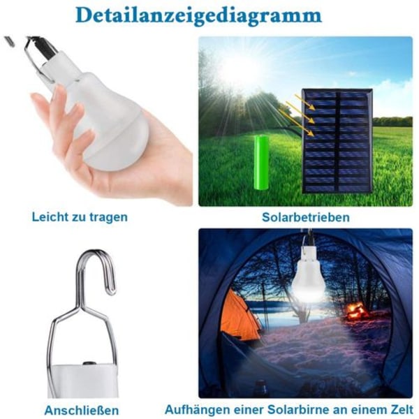 2-pack solcellslampor, TechKen solcellslampa LED-lampa bärbar glödlampa