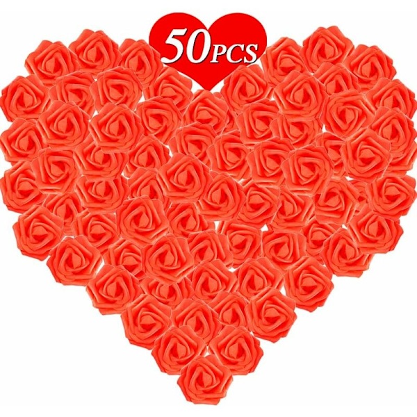 50 stk kunstige hvite roser 7 cm hvit blomsterhode dekorasjon bryllupsfest seremoni hårtilbehør (rød) KLB