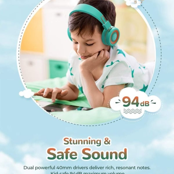 Bluetooth-headset for barn. Barnehodesett med grønn/oransje