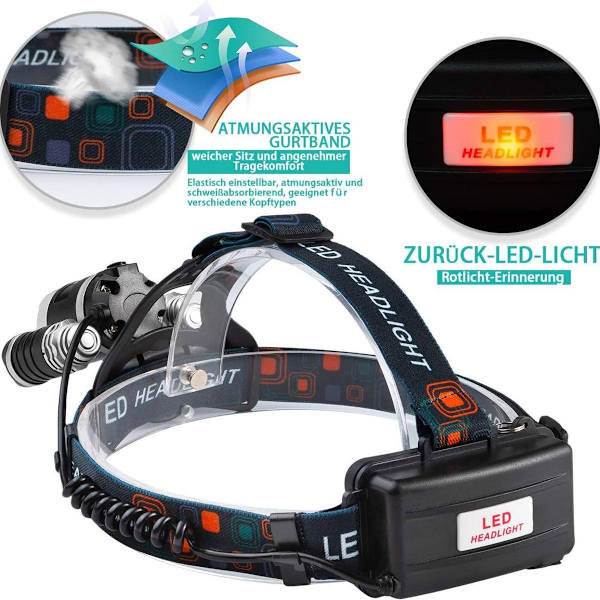Ladattava LED-otsalamppu, 5000 lumenin juoksuotsalamppu, KLB
