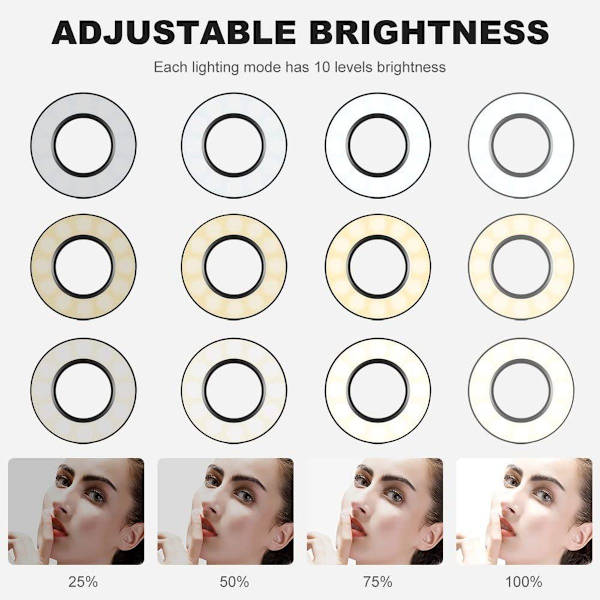 Concept 2 i 1 LED Selfie ring lys bordmontering lys iPhone Holder med KLB