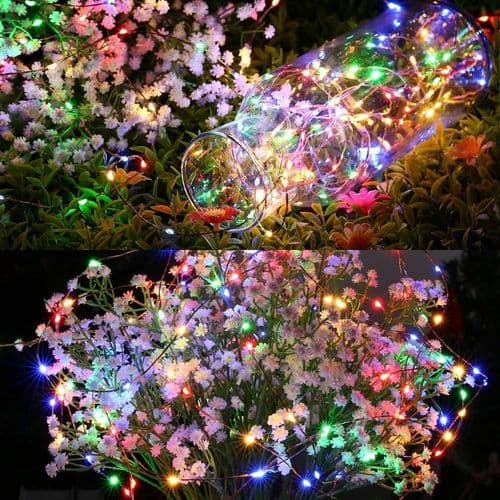 12 m 100 LED farverige julelys til udendørs brug, solcelledrevne