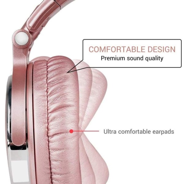Over-ear hovedtelefoner med kabel, 50 mm driver, baslyd, rosa guld