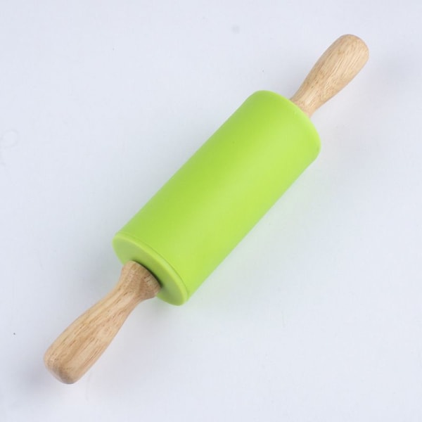 Antigrøn kagerulle -Klæbende silikoneskaloverflade træhåndtag -