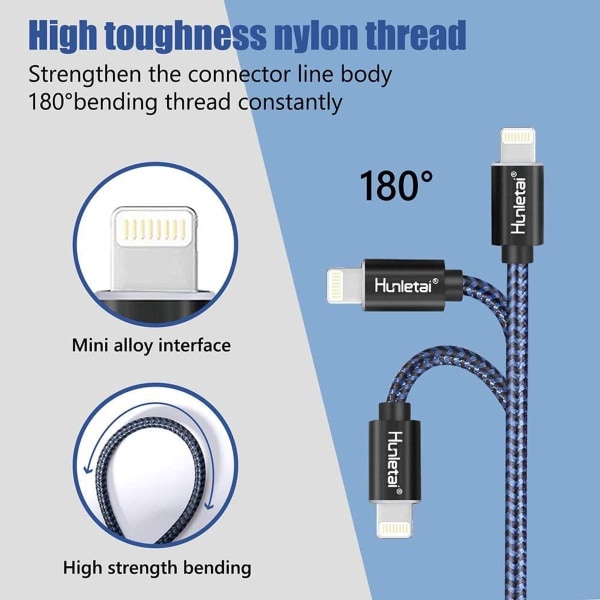 iPhone-kabel [2m/3-pack] Lightning-kabel, iPhone-laddare, nylon KLB