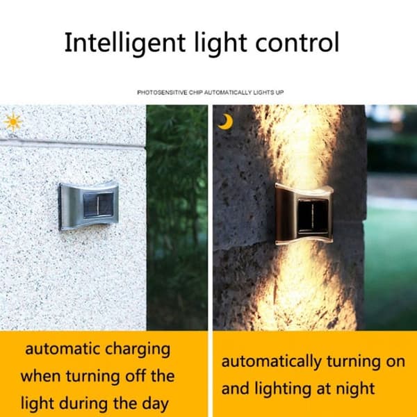 6 LED Solcellehavevæglamper i Rustfrit Stål Op og Ned (Varmt Lys)