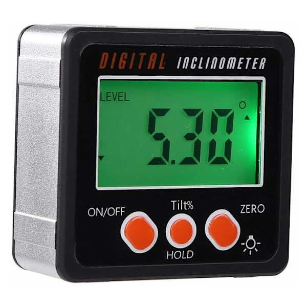 Vinkelmätning med LCD-display, horisontell vinkelmätare digital lutningsmätare, digital elektronisk nivåbox magnetbas, mätverktyg, svart KLB
