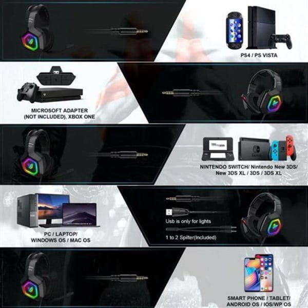 Onikuma K10 langallinen pelikuuloke PC/PS4/Xbox Black -tietokoneelle