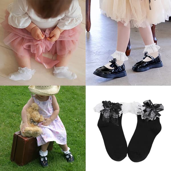 KLB - Dame Perle Blonde Ruffle Frill Komfortable Sorte Ankelsokker