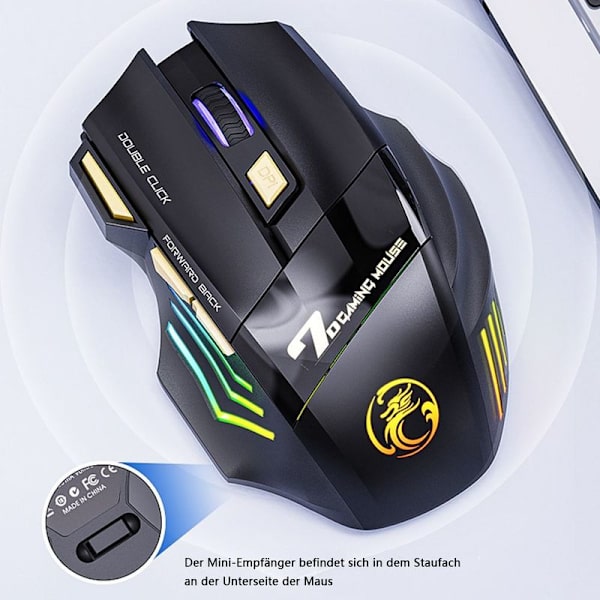 Trådløs gamingmus, genopladelig lydløs klikgamingmus med 2,4G