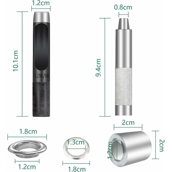 Silmäreiät pressuille 12mm, Reikätyökalusarja, Metalliset silmäreiät 100 sarjaa Silmäreiät Sarja Silmäreiät Sarja Kankaalle Pressulle Teltan Korjaus Hopea(1/2 Tuumaa) KLB