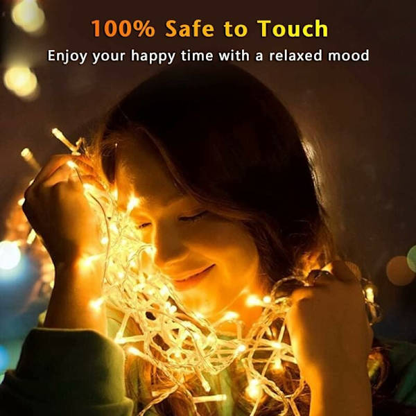 100M 600 LED-ljusslinga, 8 belysningslägen, karneval bröllop utomhus inomhus trädgårdsbelysning, plugin-ljusremsa (varmvit) KLB