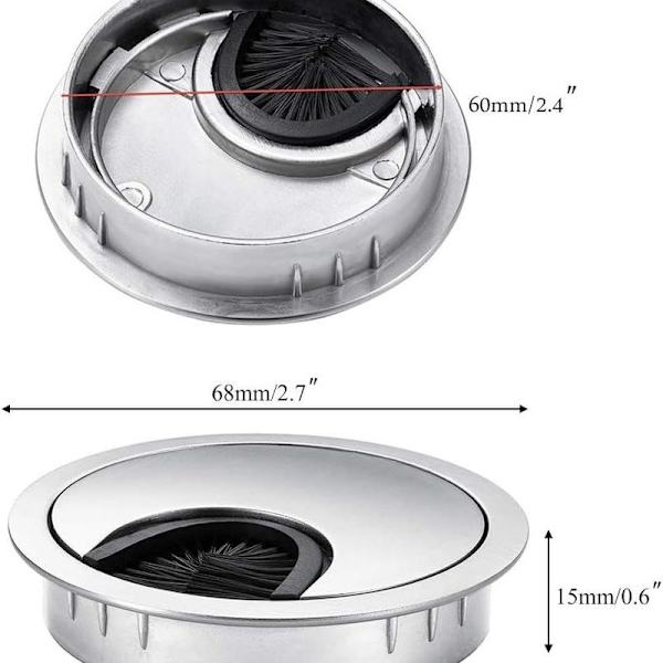 HO2NEL Kabelgenomföring för skrivbord, inbyggd, 60 mm borstad metall