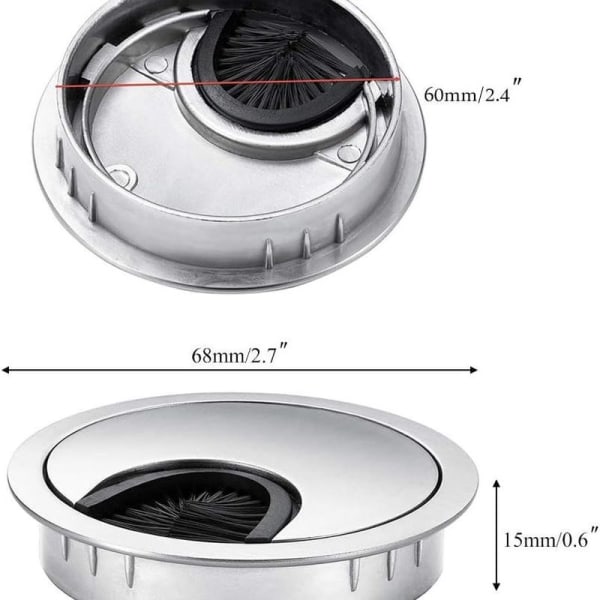 HO2NEL Rund infälld skrivbordskabelgenomföring, kabelgenomföring 60 mm borstad metall