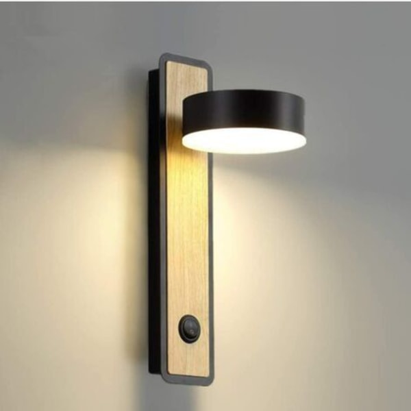 LED vegglampe vegglamper innvendig belysning tre vegglampe for soverom stue kontor gang, justerbar 350° (svart)