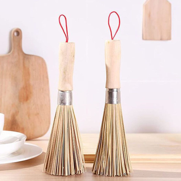 2 kappaletta perinteisiä luonnon bambu wok-harjoja keittiön puhdistukseen