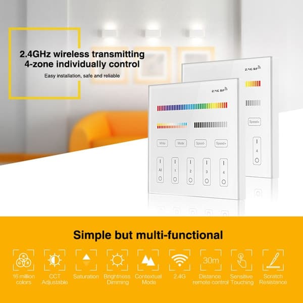 Milight 2.4G trådlös 4-zons RGB + CCT Smart Panel LED KLB