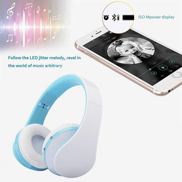 Bluetooth trådlösa hörlurar, over-ear headset med ljusblå