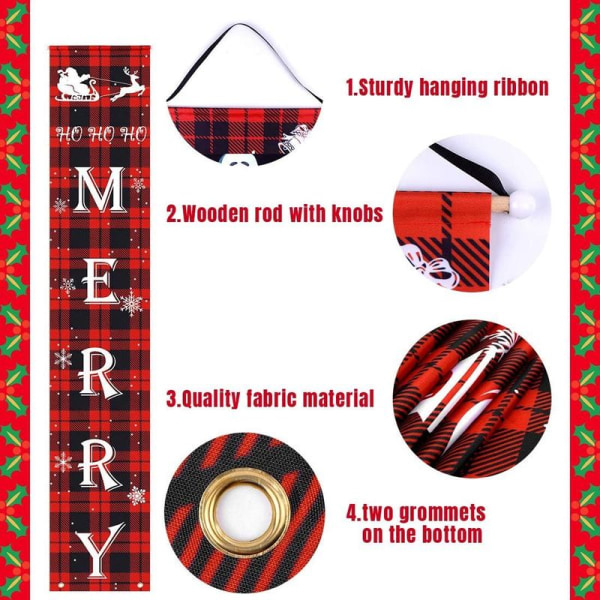 Wish Merry Christmas Decorations Banner Christmas Porch Sign Red Plaid