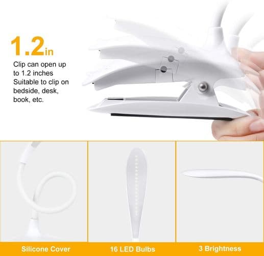 Leselampe for bok, boklampe klippelys, LED skrivebordslampe