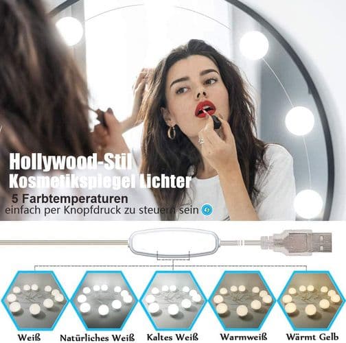 LED-spejllys, 10 dæmpbare make-up-lys, make-up-lys, spejlampe, USB-kabel