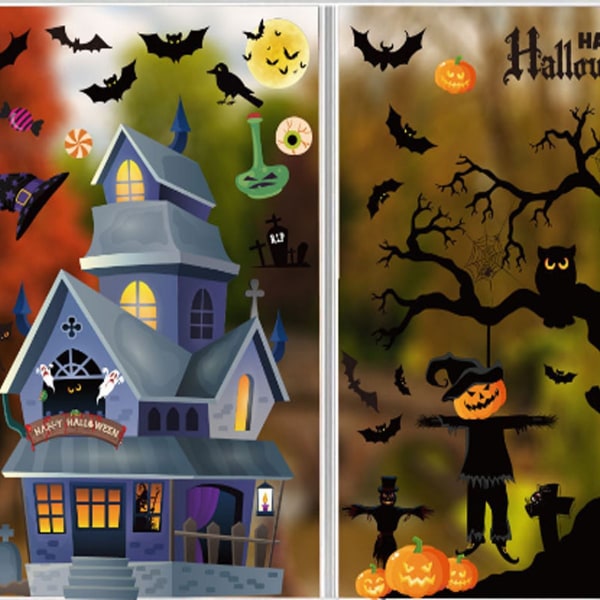 101 kappaletta Halloween-ikkunatarroja, kaksipuoliset irrotettavat Halloween-ikkunatarrat KLB
