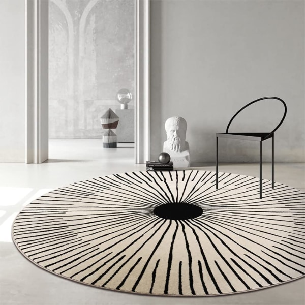 Stue stort rundt tæppe moderne design tæppe indendørs og udendørs 100 cm hvidt mønster geometriske striber kort plys tæppe