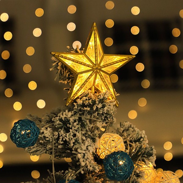 Joulukuusikangas muovinen tähti-LED-valo , USB käyttöinen Treetop-lamppu (lämmin valkoinen)