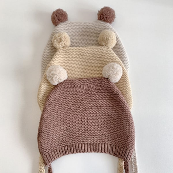 Hekle lue Småbarn Søt Bear Ear Beanie Småbarn Gutter Jenter Beige KLB