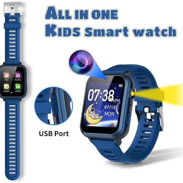 Smartwatch til børn med telefonfunktion, smartwatch til opkald og stemmechat, blå