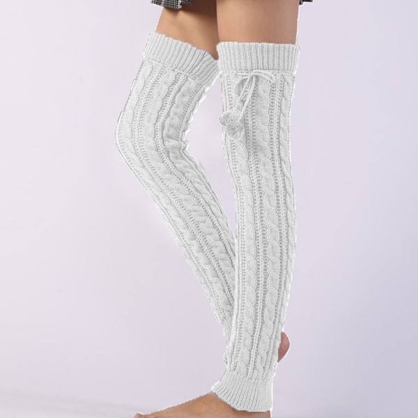 Kvinde Mode Vinter Leggings Støvler Lange Benvarmere Strikkede Hvide KLB