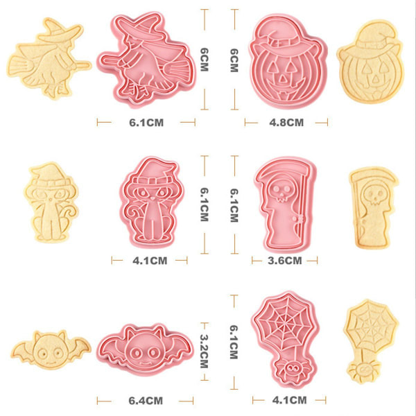 Pakke med 6 mini Halloween kageudstikkere, 3D hævet design honningkager
