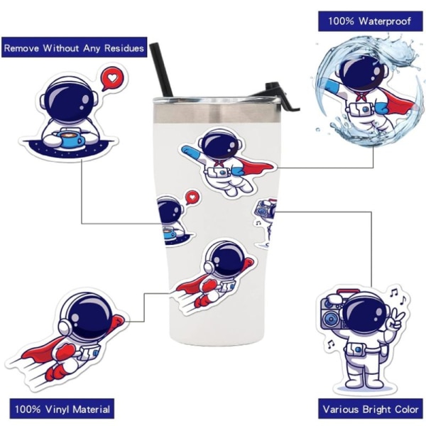 Astronaut-klistermærker 200 stk. Cute Spaceman-vandflaske-klistermærker