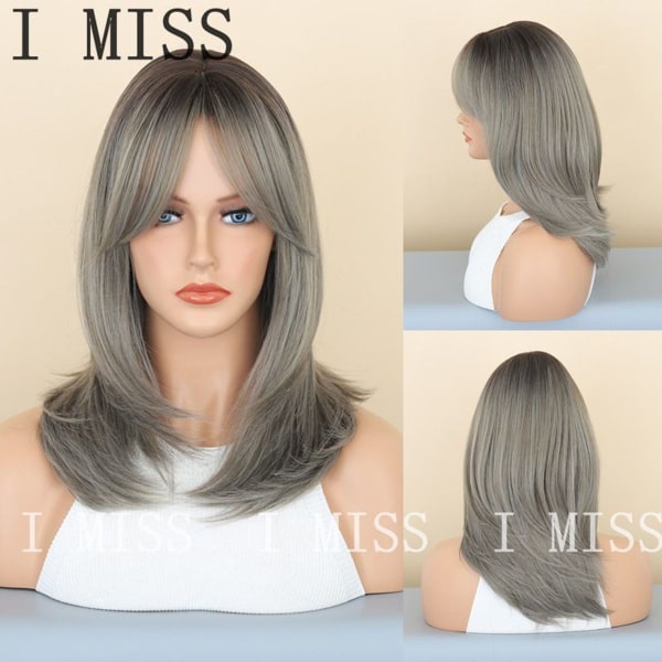 Women's wig with black and gray gradient character bangs