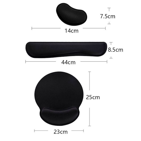 Tangentbordshandledsstöd + musmatta + handledsstöd för mus. Tredjelig set