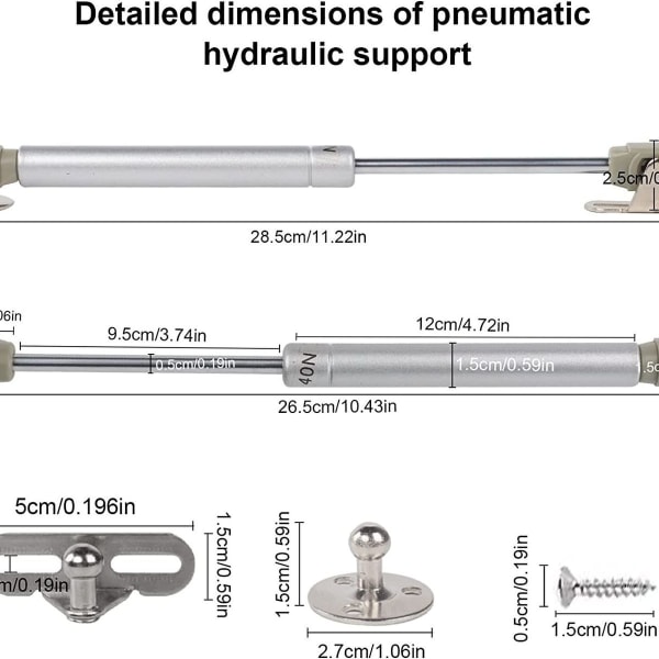 Møbelhengsler, 2-pakning skapløfter hydraulisk koffertløfter 40N 270mm gassfjær