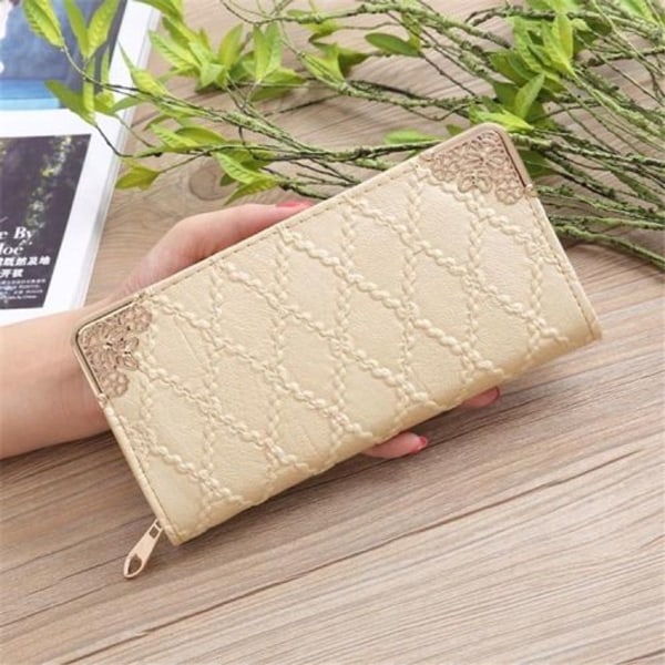 Kvinners pregede diamant retro mønster multikort clutch lommebok (Khaki)