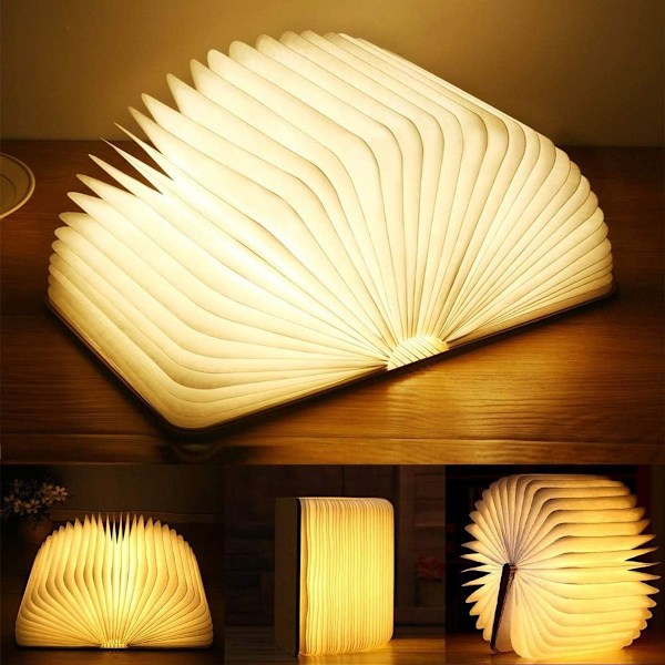 Trefoldig boklampe i tre med varmt lys, stor - 1 KLB