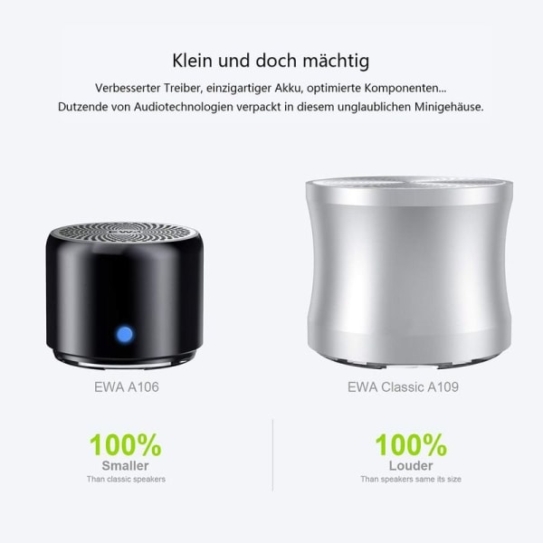EWA A106 Bluetooth-högtalare Vattentät, Bärbar Trådlös Mini för Utomhus