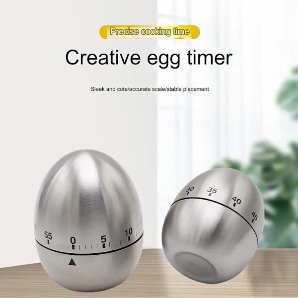 Eggtimer i rustfritt stål, nedtellingstimer, mekanisk timer for hjemmet, kjøkkenverktøy, sølv